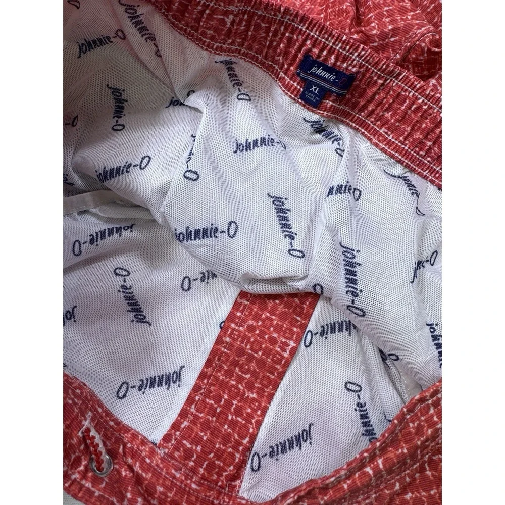 Johnnie-O Red Eden Geometric Swim Shorts Mens XL Mesh Lined Beach Resort Trunks